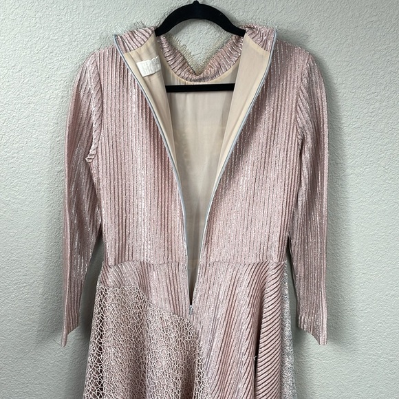 Peter Pilotto Embroidered Mesh Net Overlay Long Sleeve Asymmetric Dress Sz 10 - Picture 6 of 13